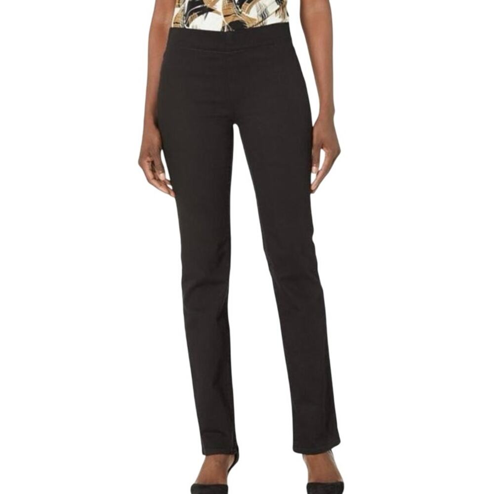 NYDJ Pull On Marilyn Straight Jeans Black Wash Stretch Denim Lift & Tuck Size 2